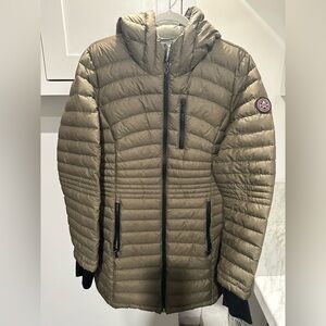 Olive Quilted Hooded Puffer Jacket - Women